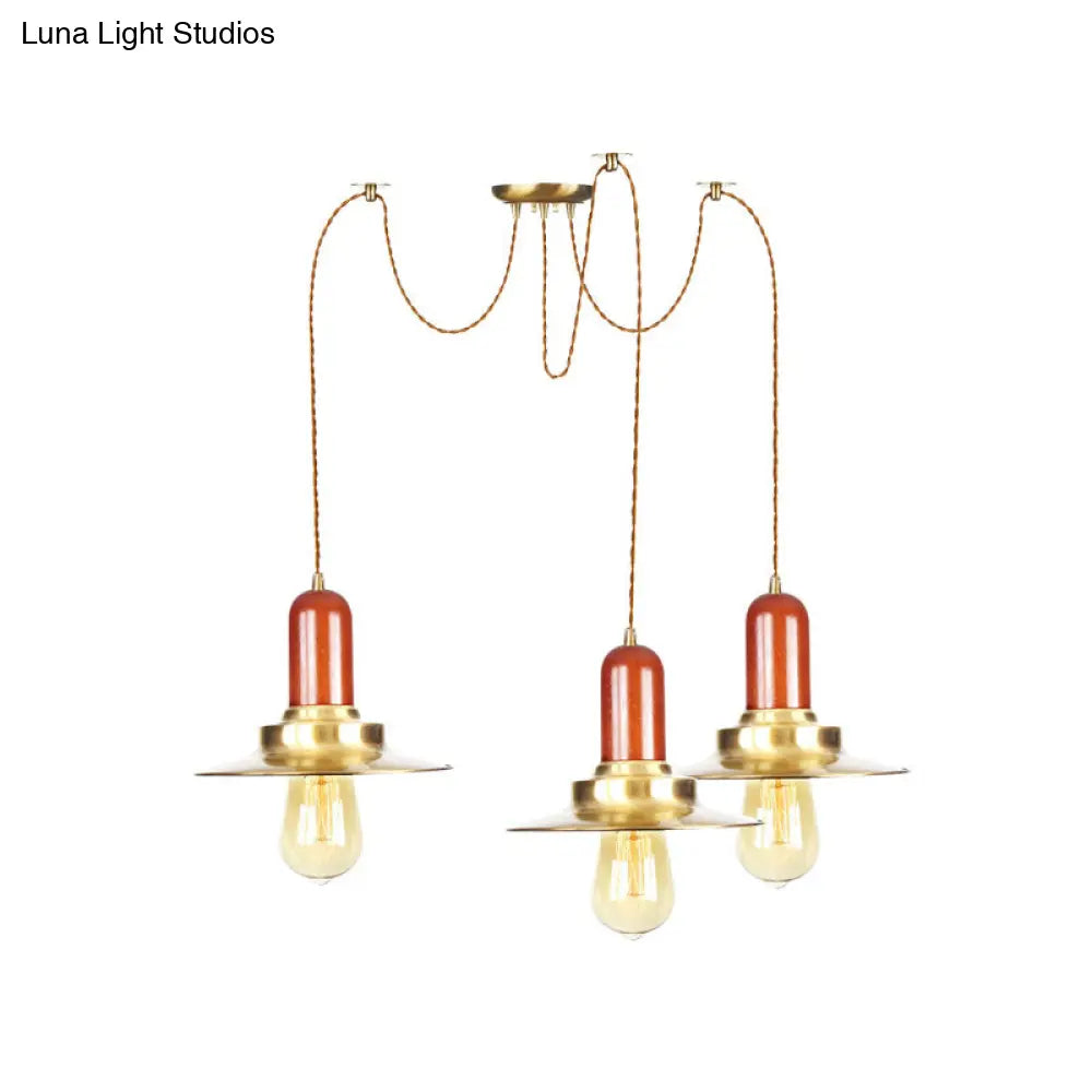 Gold Industrial Pendant Lighting for Clothing Store - Flat Metal Swag Lamp, Multiple Hanging Pendant Lights, 2/3/4-Bulb Ceiling Fixture