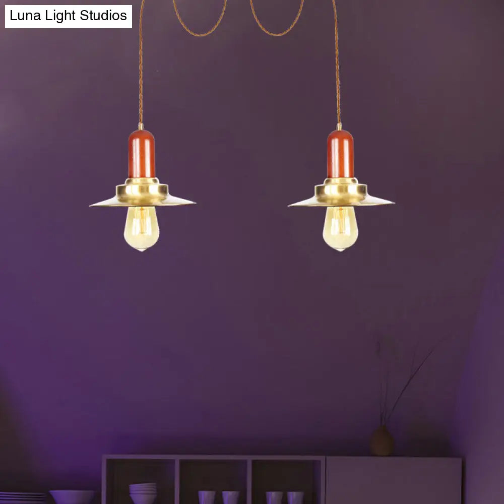 Gold Industrial Pendant Lighting for Clothing Store - Flat Metal Swag Lamp, Multiple Hanging Pendant Lights, 2/3/4-Bulb Ceiling Fixture