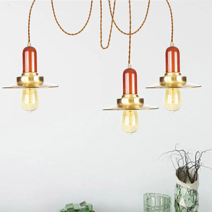 Gold Industrial Pendant Lighting for Clothing Store - Flat Metal Swag Lamp, Multiple Hanging Pendant Lights, 2/3/4-Bulb Ceiling Fixture