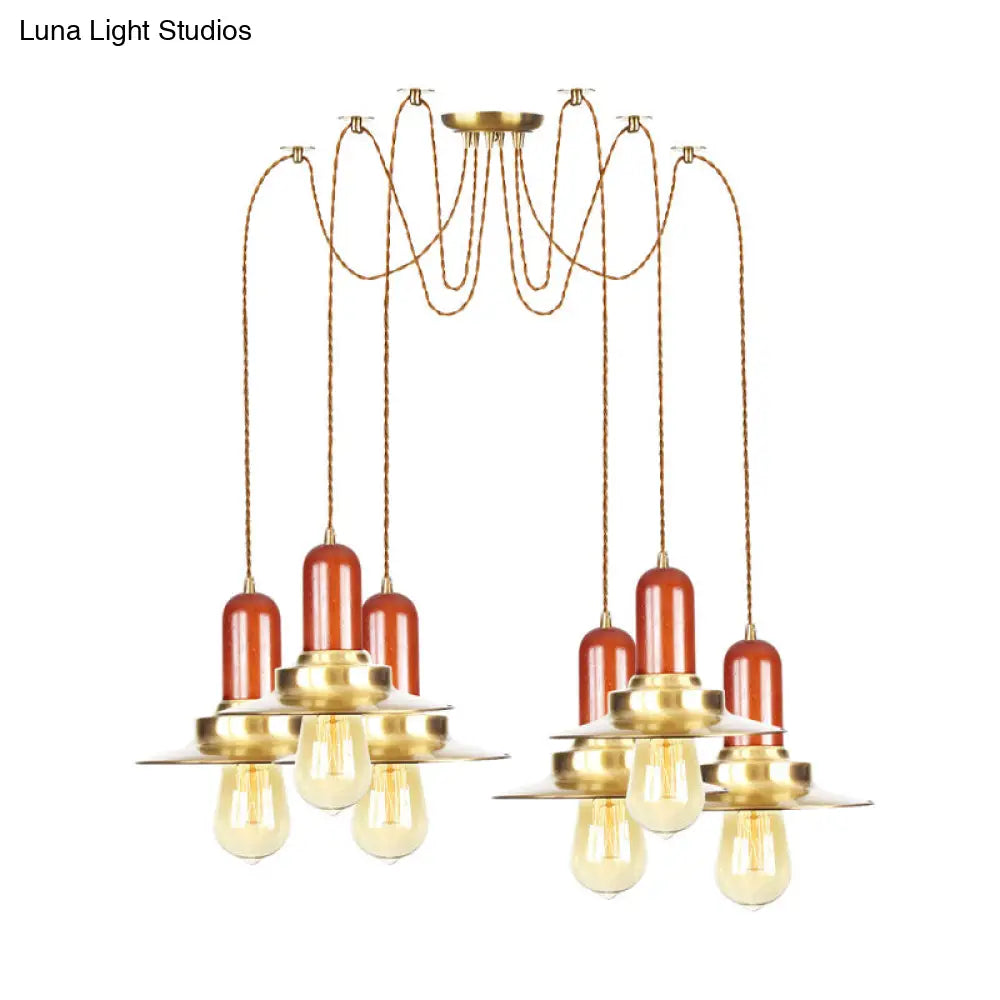 Gold Industrial Pendant Lighting for Clothing Store - Flat Metal Swag Lamp, Multiple Hanging Pendant Lights, 2/3/4-Bulb Ceiling Fixture