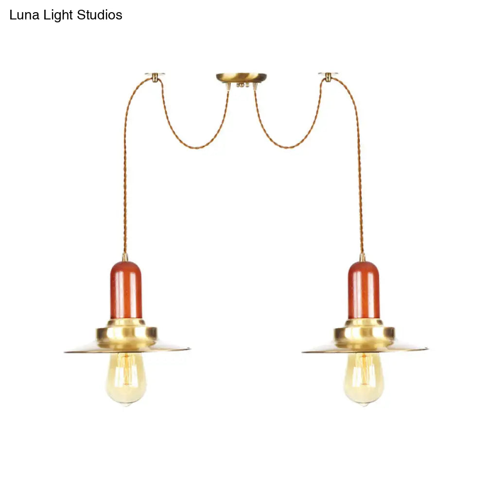 Gold Industrial Pendant Lighting for Clothing Store - Flat Metal Swag Lamp, Multiple Hanging Pendant Lights, 2/3/4-Bulb Ceiling Fixture