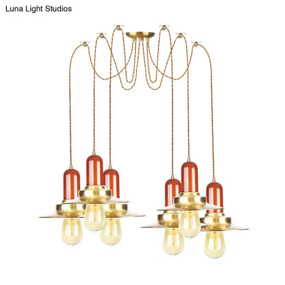 Gold Industrial Pendant Lighting for Clothing Store - Flat Metal Swag Lamp, Multiple Hanging Pendant Lights, 2/3/4-Bulb Ceiling Fixture