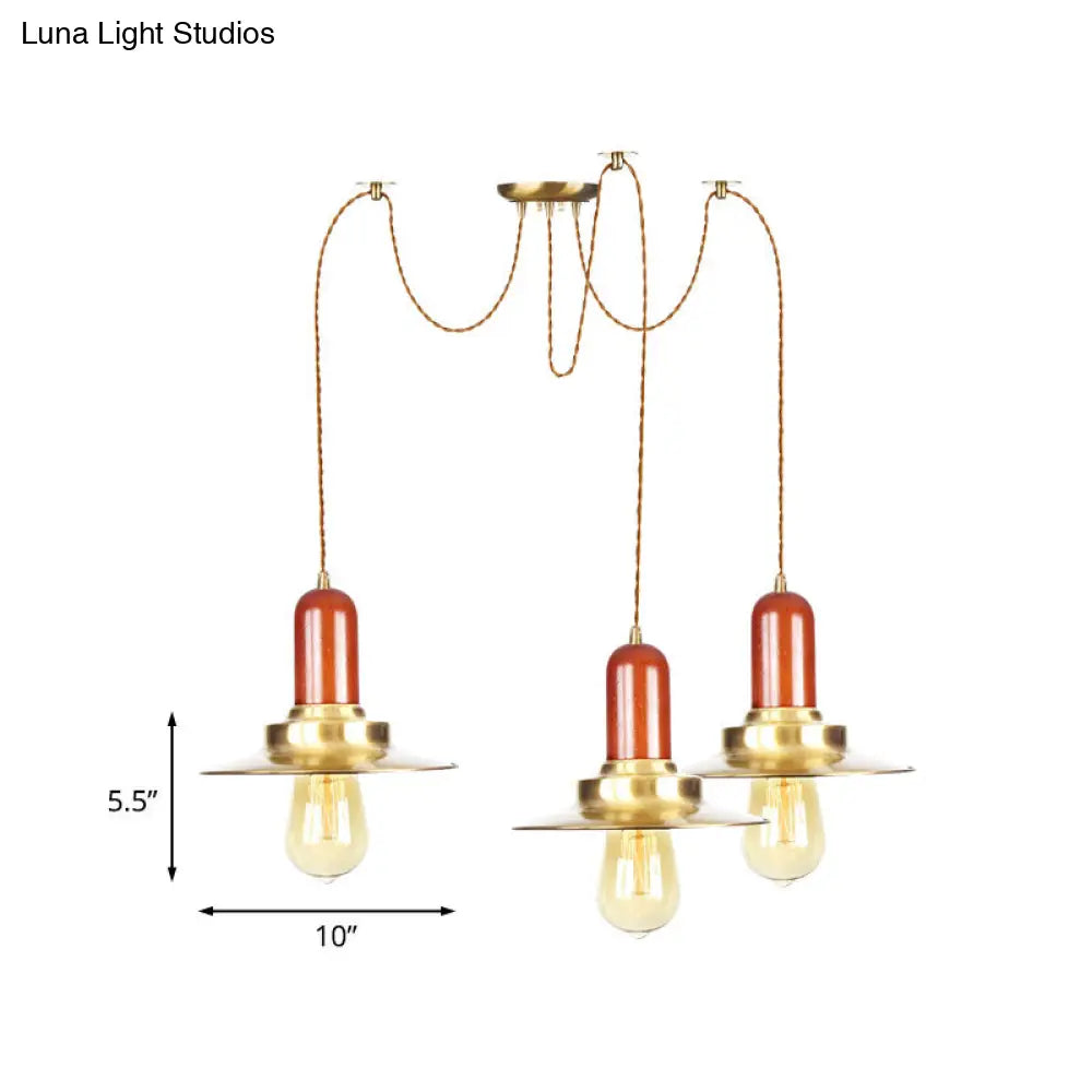 Gold Industrial Pendant Lighting for Clothing Store - Flat Metal Swag Lamp, Multiple Hanging Pendant Lights, 2/3/4-Bulb Ceiling Fixture