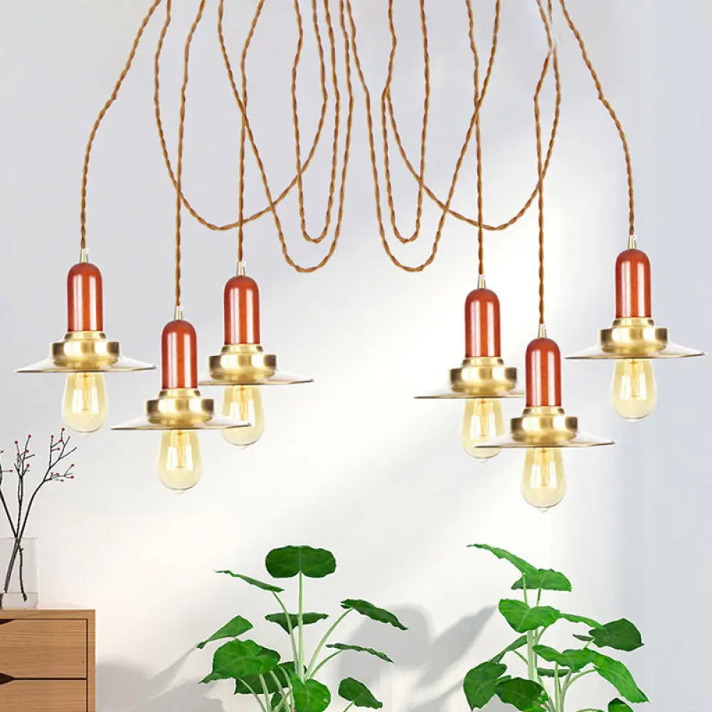 Gold Industrial Pendant Lighting for Clothing Store - Flat Metal Swag Lamp, Multiple Hanging Pendant Lights, 2/3/4-Bulb Ceiling Fixture