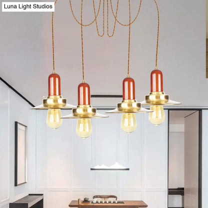 Gold Industrial Pendant Lighting for Clothing Store - Flat Metal Swag Lamp, Multiple Hanging Pendant Lights, 2/3/4-Bulb Ceiling Fixture