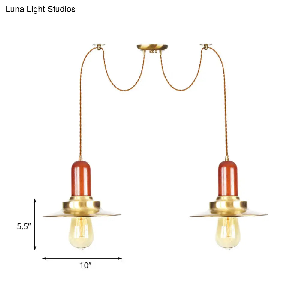 Gold Industrial Pendant Lighting for Clothing Store - Flat Metal Swag Lamp, Multiple Hanging Pendant Lights, 2/3/4-Bulb Ceiling Fixture