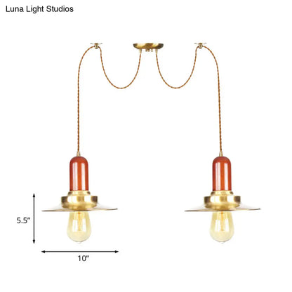 Gold Industrial Pendant Lighting for Clothing Store - Flat Metal Swag Lamp, Multiple Hanging Pendant Lights, 2/3/4-Bulb Ceiling Fixture