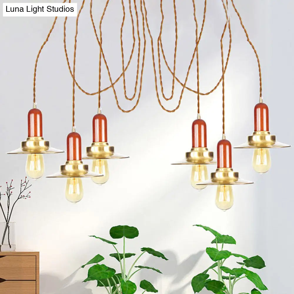 Gold Industrial Pendant Lighting for Clothing Store - Flat Metal Swag Lamp, Multiple Hanging Pendant Lights, 2/3/4-Bulb Ceiling Fixture