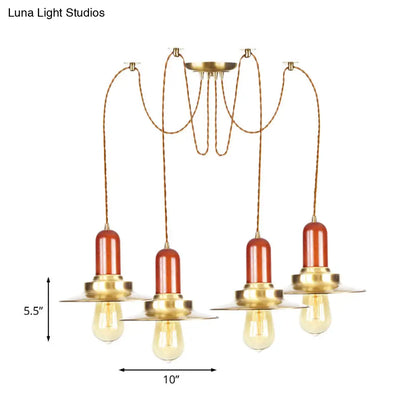 Gold Industrial Pendant Lighting for Clothing Store - Flat Metal Swag Lamp, Multiple Hanging Pendant Lights, 2/3/4-Bulb Ceiling Fixture