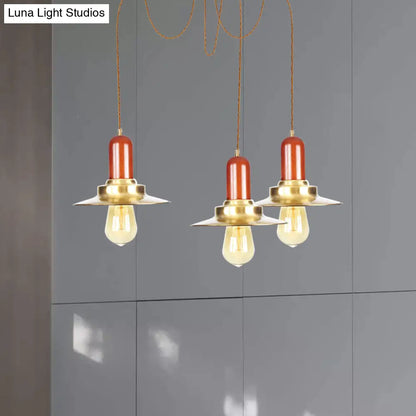 Gold Industrial Pendant Lighting for Clothing Store - Flat Metal Swag Lamp, Multiple Hanging Pendant Lights, 2/3/4-Bulb Ceiling Fixture