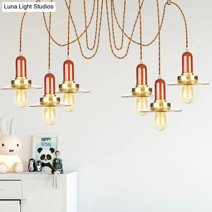 Gold Industrial Pendant Lighting for Clothing Store - Flat Metal Swag Lamp, Multiple Hanging Pendant Lights, 2/3/4-Bulb Ceiling Fixture