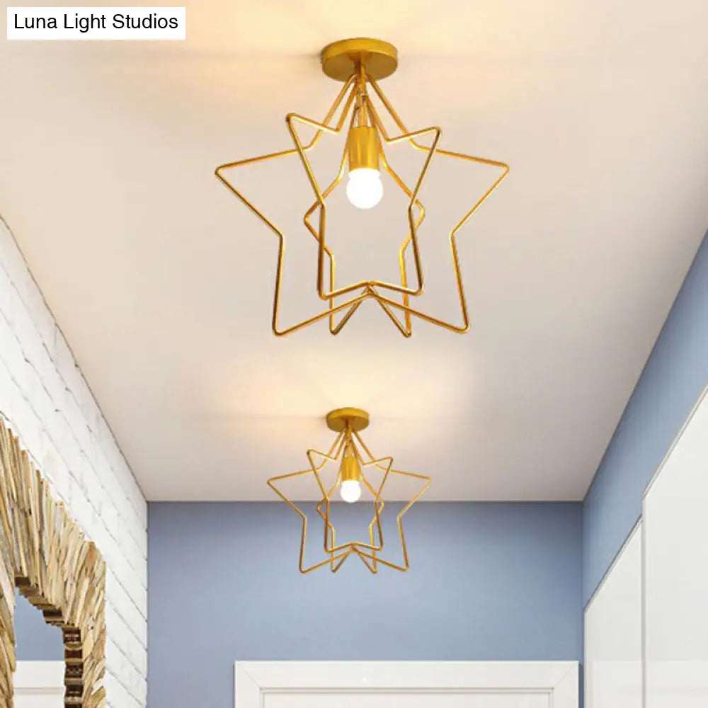 DecorBites™ DecorBites™ Gold Industrial Star Semi Flush Ceiling Light for Corridor