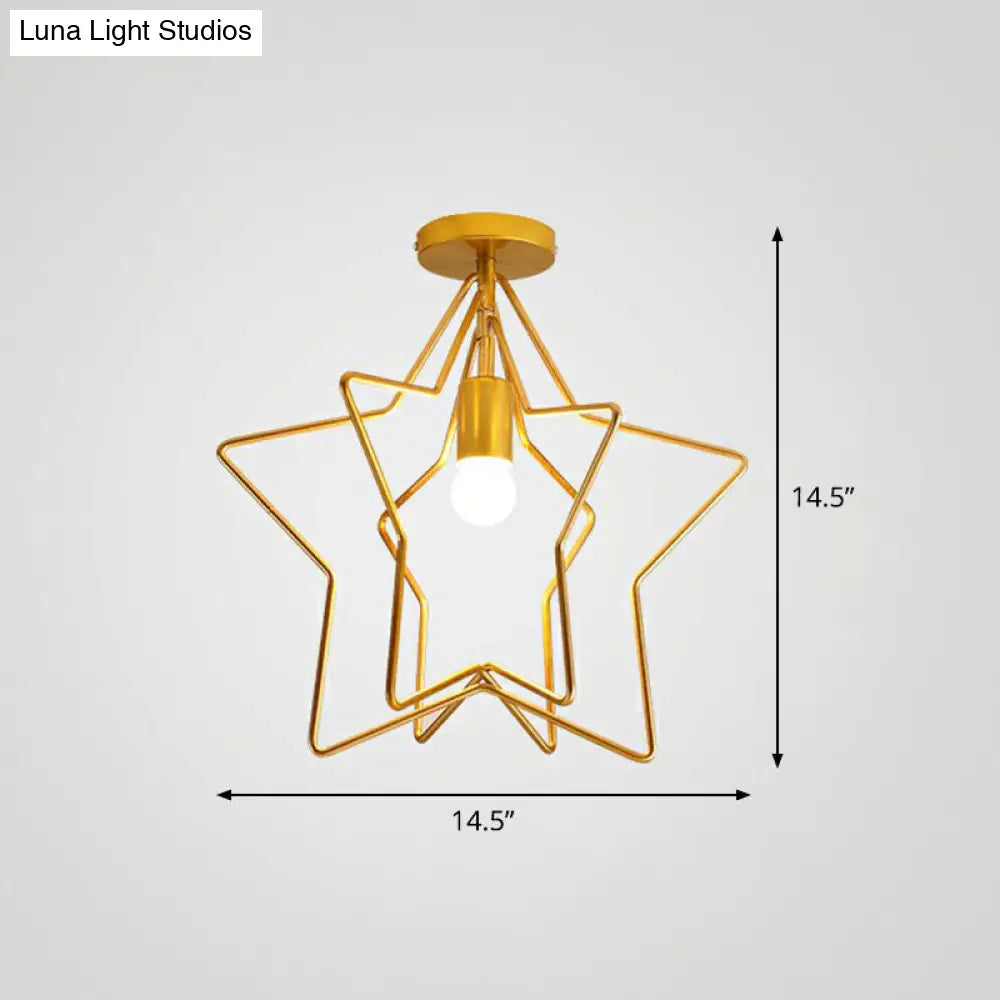 DecorBites™ DecorBites™ Gold Industrial Star Semi Flush Ceiling Light for Corridor