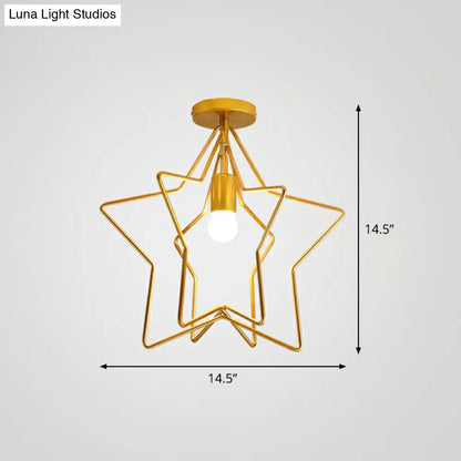 DecorBites™ DecorBites™ Gold Industrial Star Semi Flush Ceiling Light for Corridor