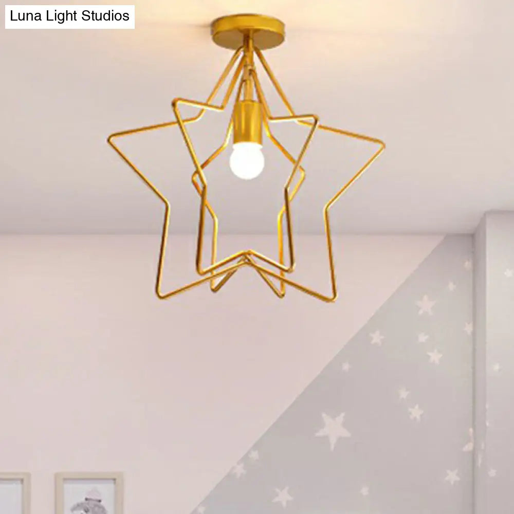 DecorBites™ DecorBites™ Gold Industrial Star Semi Flush Ceiling Light for Corridor