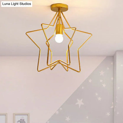DecorBites™ DecorBites™ Gold Industrial Star Semi Flush Ceiling Light for Corridor