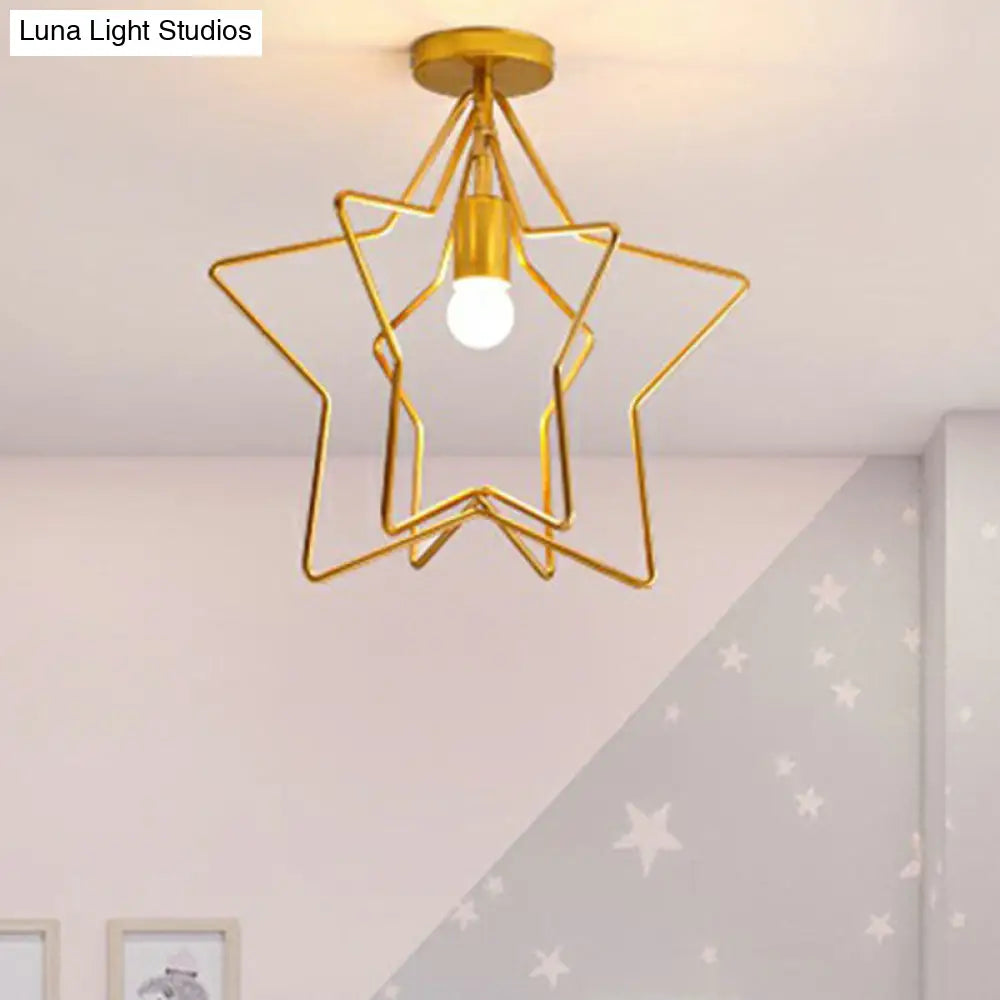 DecorBites™ DecorBites™ Gold Industrial Star Semi Flush Ceiling Light for Corridor