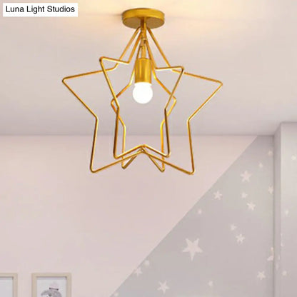 DecorBites™ DecorBites™ Gold Industrial Star Semi Flush Ceiling Light for Corridor