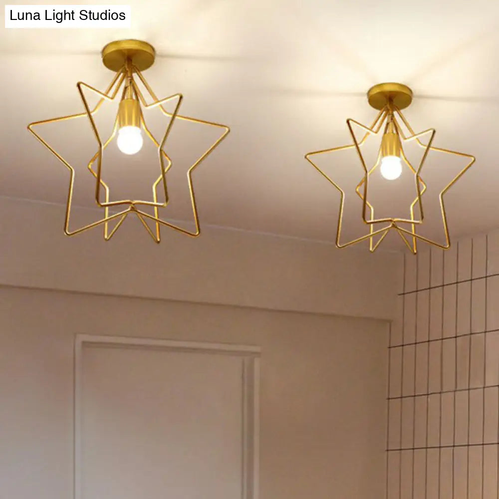 DecorBites™ DecorBites™ Gold Industrial Star Semi Flush Ceiling Light for Corridor