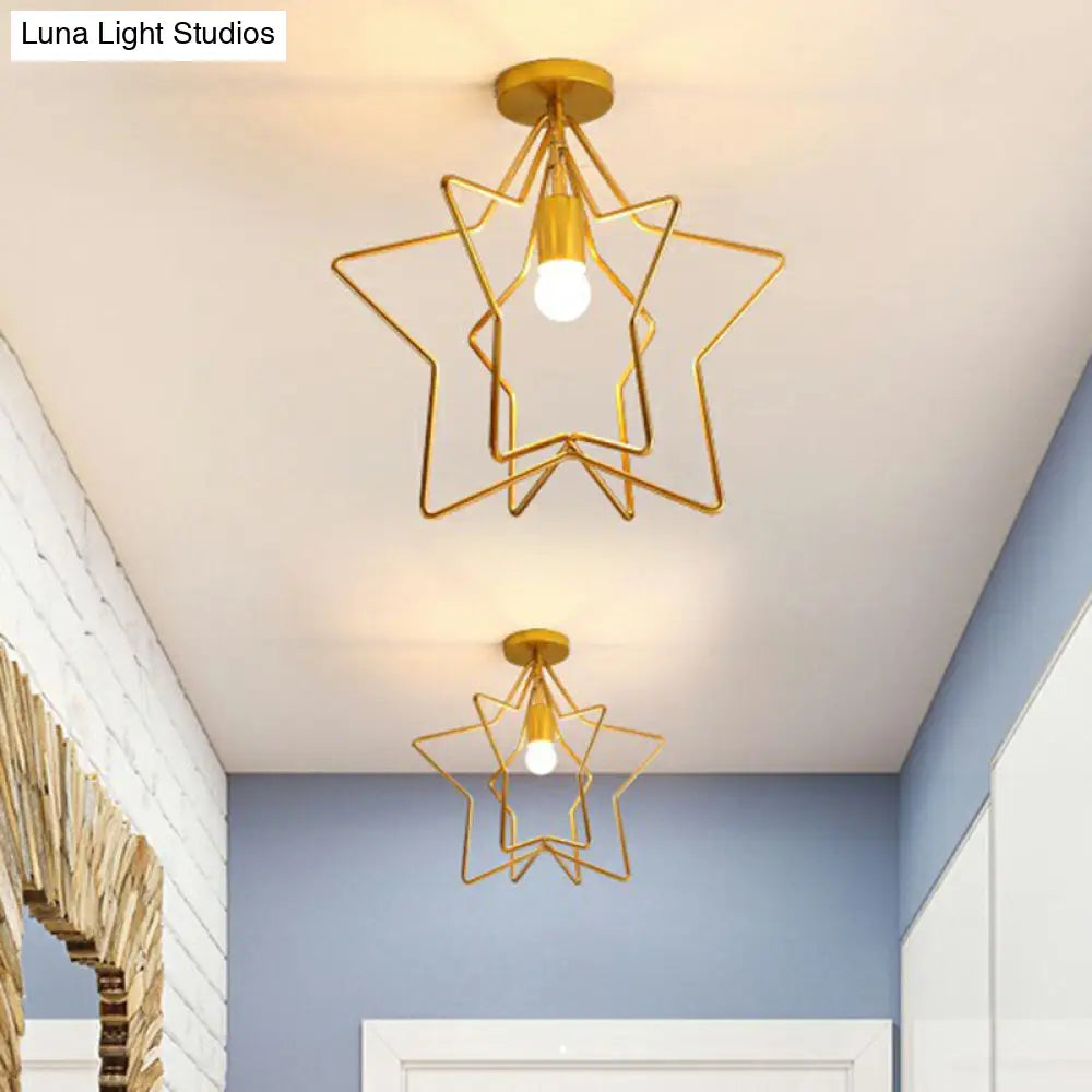 DecorBites™ DecorBites™ Gold Industrial Star Semi Flush Ceiling Light for Corridor