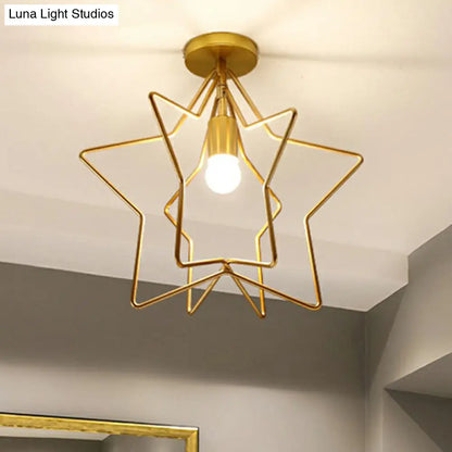 DecorBites™ DecorBites™ Gold Industrial Star Semi Flush Ceiling Light for Corridor
