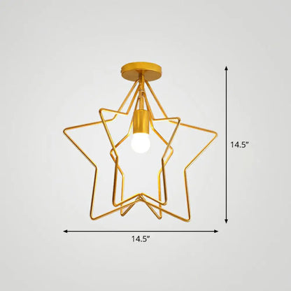 DecorBites™ DecorBites™ Gold Industrial Star Semi Flush Ceiling Light for Corridor