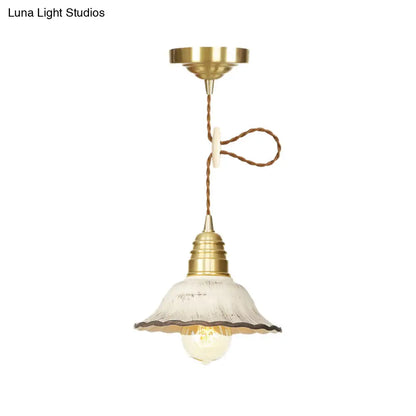 Gold Industrial-Style Scalloped Hanging Light Kit - 1 Head Ceramic Pendant Lamp Fixture