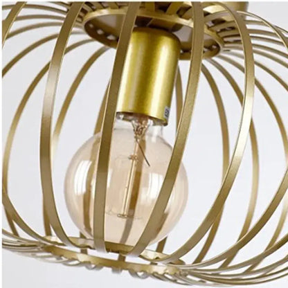 Gold iron art ceiling light with gold-toned metal cage pendant and clear glass bulb for living room decorbites iron art