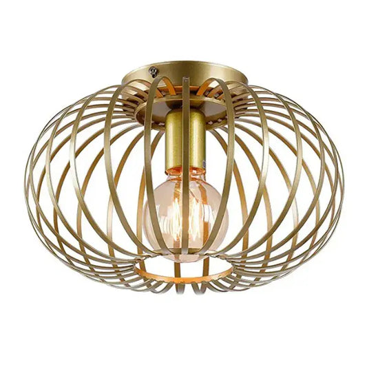 Gold iron art ceiling light with wireframe design and exposed filament bulb for living room decorbites iron art ceiling