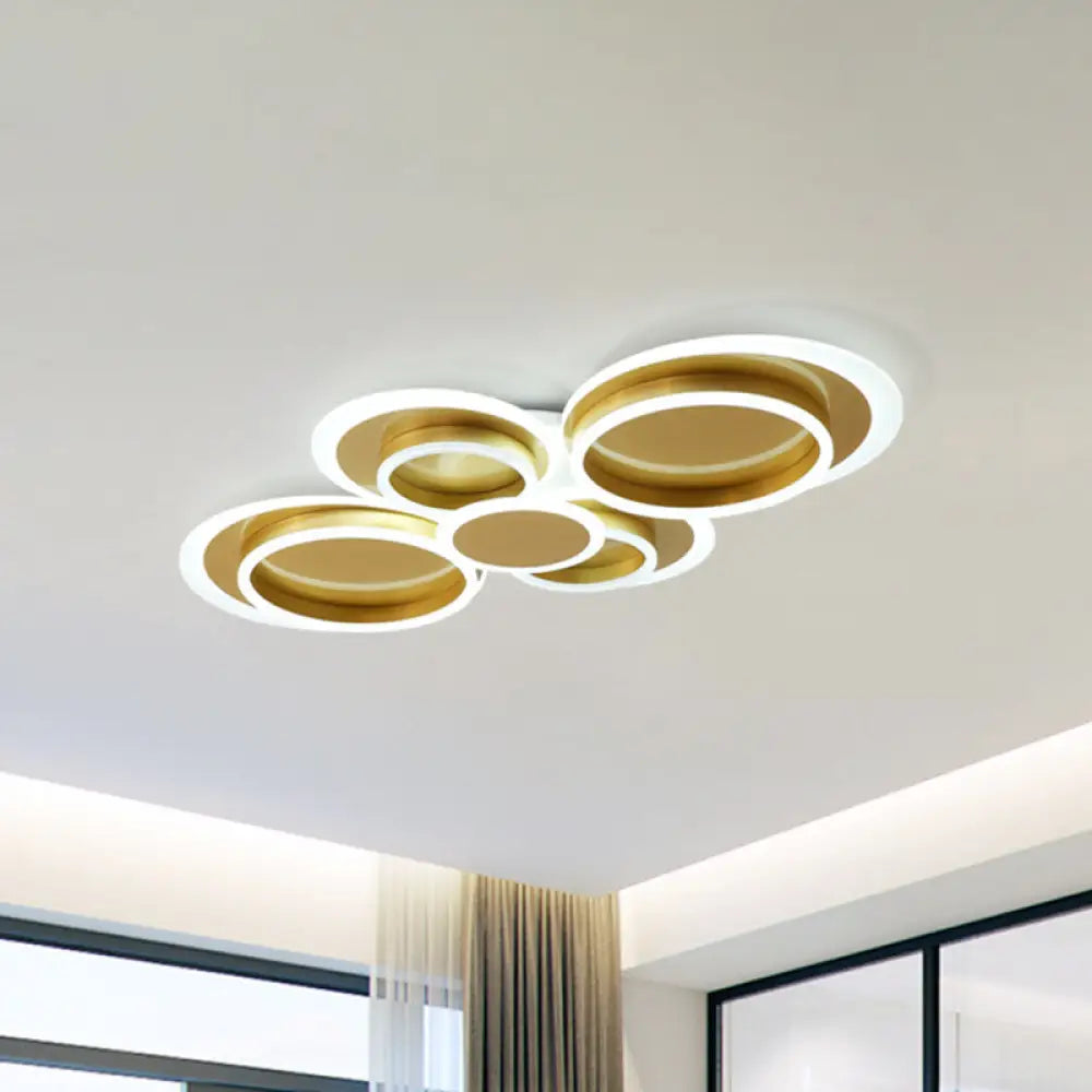 DecorBites™ DecorBites™ Gold Iron Ceiling Flush Mount LED Light for Parlor - Mid-Century Style with Warm/White Light