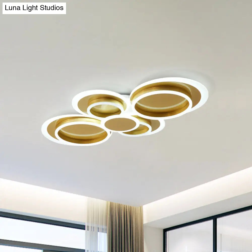 DecorBites™ DecorBites™ Gold Iron Ceiling Flush Mount LED Light for Parlor - Mid-Century Style with Warm/White Light