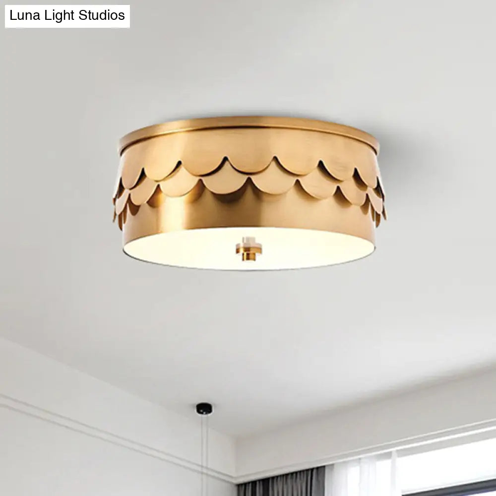 DecorBites™ DecorBites™ Gold Iron Drum Ceiling Light with LED and Ruffled Edge for Bedroom Mounting