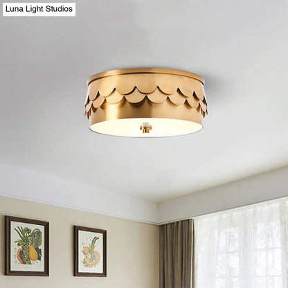 DecorBites™ DecorBites™ Gold Iron Drum Ceiling Light with LED and Ruffled Edge for Bedroom Mounting