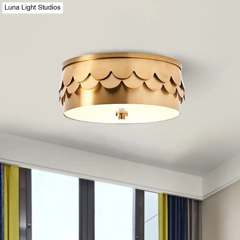 DecorBites™ DecorBites™ Gold Iron Drum Ceiling Light with LED and Ruffled Edge for Bedroom Mounting