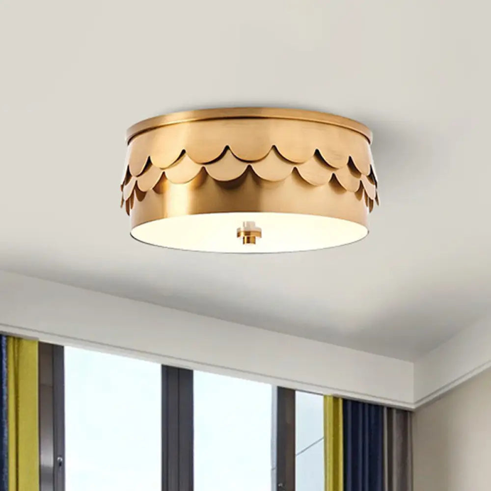 DecorBites™ DecorBites™ Gold Iron Drum Ceiling Light with LED and Ruffled Edge for Bedroom Mounting