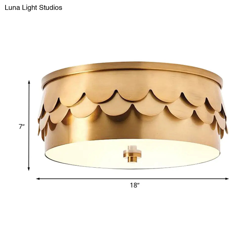 DecorBites™ DecorBites™ Gold Iron Drum Ceiling Light with LED and Ruffled Edge for Bedroom Mounting