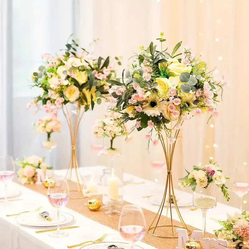 Gold Iron Flower Vase Set for Wedding Decor - 2PCS - Vase