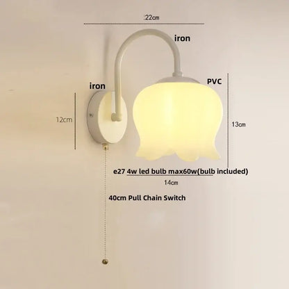 White iron and pvc wall sconce with tulip-shaped lampshade featuring decorbites iron led wall lighting for hallway use