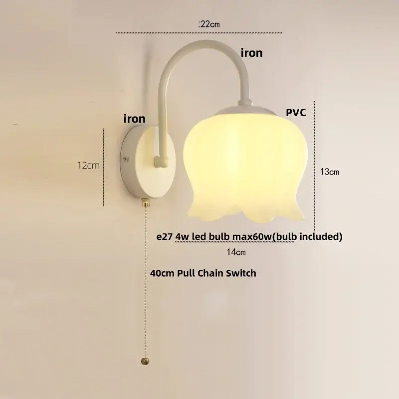 White iron and pvc wall sconce with tulip-shaped lampshade featuring decorbites iron led wall lighting for hallway use