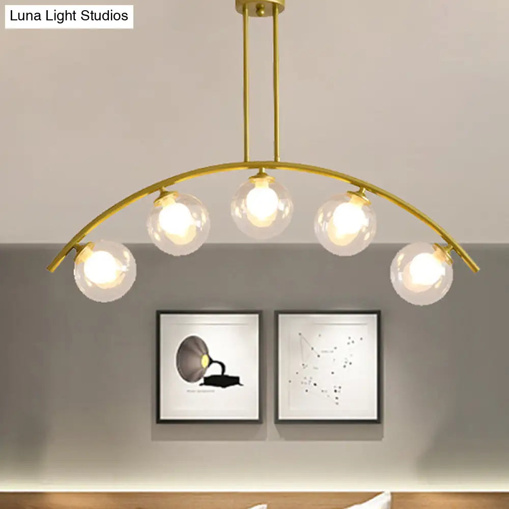 DecorBites™ Gold Island Pendant with Clear/White Shade and Curvy Design - Perfect for Modern Kitchens (3/5/7 Lights)