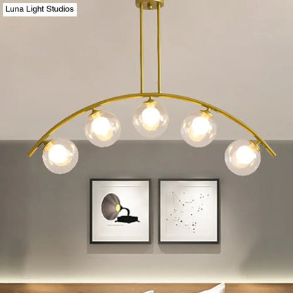 DecorBites™ Gold Island Pendant with Clear/White Shade and Curvy Design - Perfect for Modern Kitchens (3/5/7 Lights)