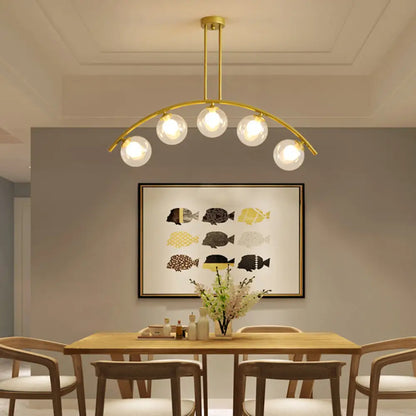 DecorBites™ Gold Island Pendant with Clear/White Shade and Curvy Design - Perfect for Modern Kitchens (3/5/7 Lights)