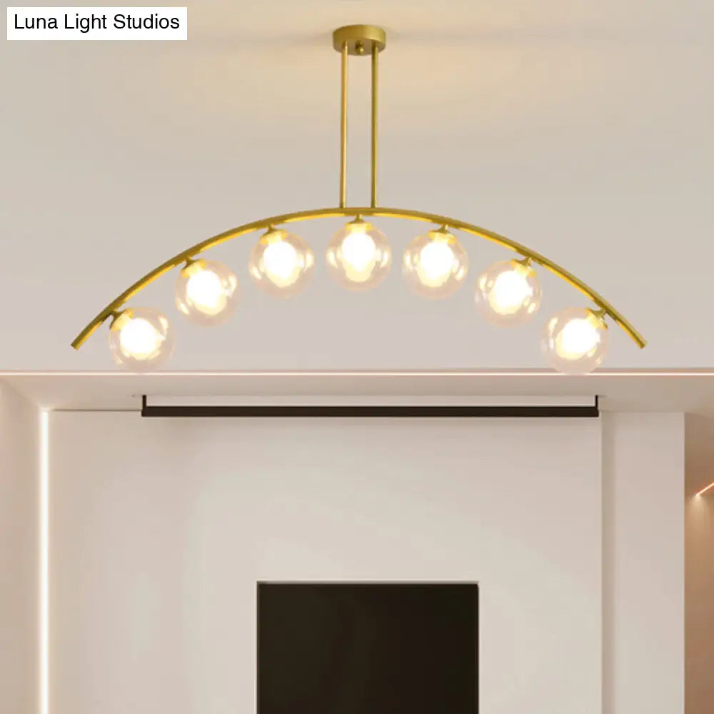 DecorBites™ Gold Island Pendant with Clear/White Shade and Curvy Design - Perfect for Modern Kitchens (3/5/7 Lights)