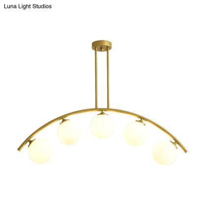 DecorBites™ Gold Island Pendant with Clear/White Shade and Curvy Design - Perfect for Modern Kitchens (3/5/7 Lights)