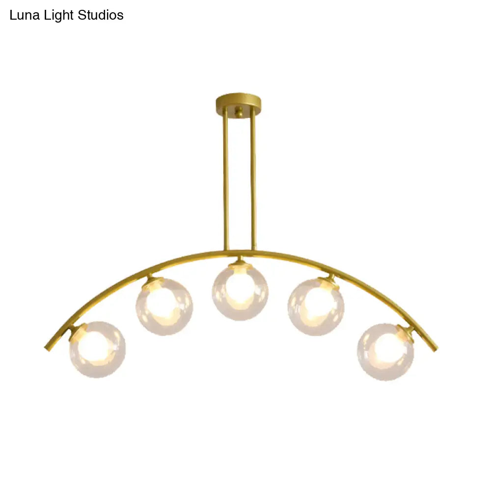 DecorBites™ Gold Island Pendant with Clear/White Shade and Curvy Design - Perfect for Modern Kitchens (3/5/7 Lights)