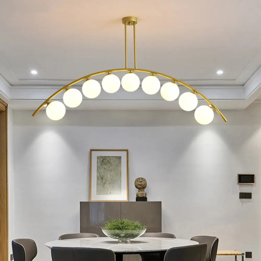 DecorBites™ Gold Island Pendant with Clear/White Shade and Curvy Design - Perfect for Modern Kitchens (3/5/7 Lights)