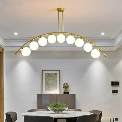DecorBites™ Gold Island Pendant with Clear/White Shade and Curvy Design - Perfect for Modern Kitchens (3/5/7 Lights)