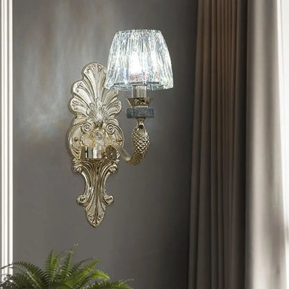 DecorBites™ DecorBites™ Gold K9 Crystal Cone Shade Wall Sconce Light - Antique Style - Ideal for Dining Room - Half-Bulb Wall Lamp