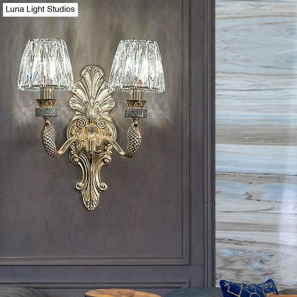 DecorBites™ DecorBites™ Gold K9 Crystal Cone Shade Wall Sconce Light - Antique Style - Ideal for Dining Room - Half-Bulb Wall Lamp