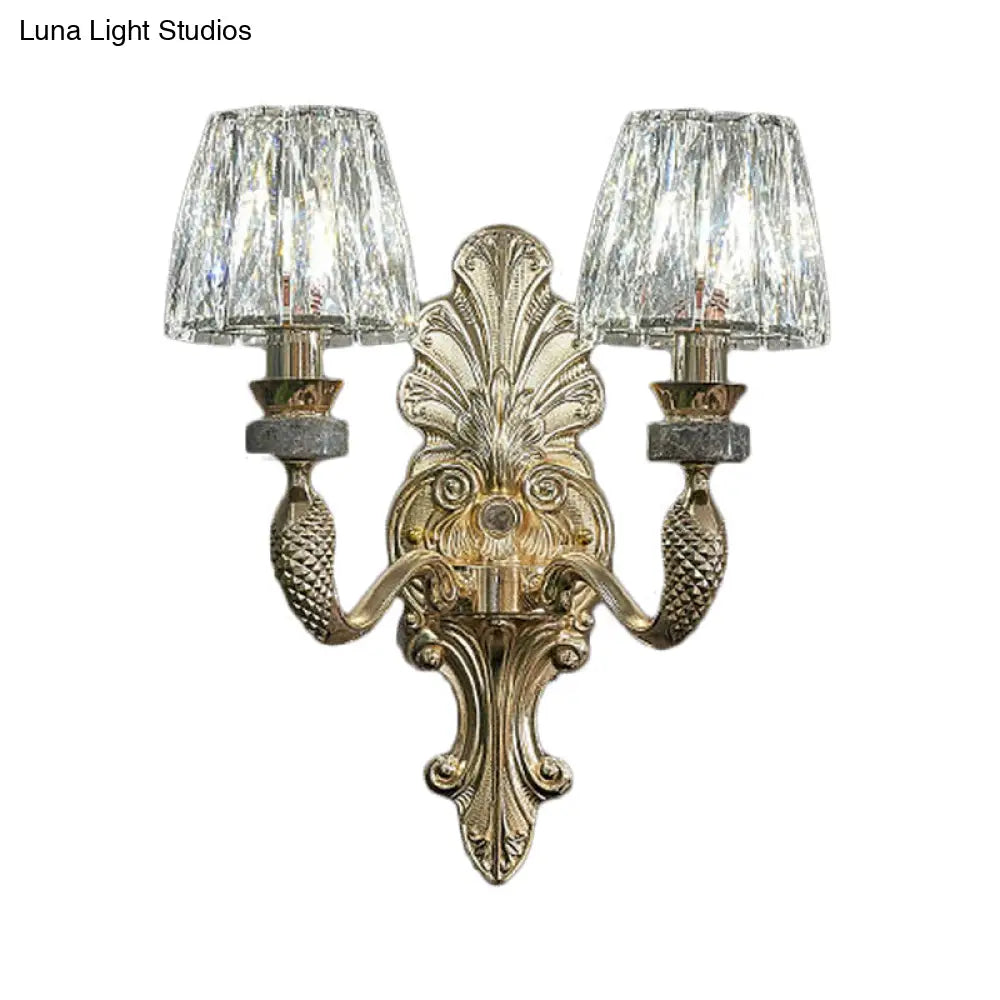 DecorBites™ DecorBites™ Gold K9 Crystal Cone Shade Wall Sconce Light - Antique Style - Ideal for Dining Room - Half-Bulb Wall Lamp